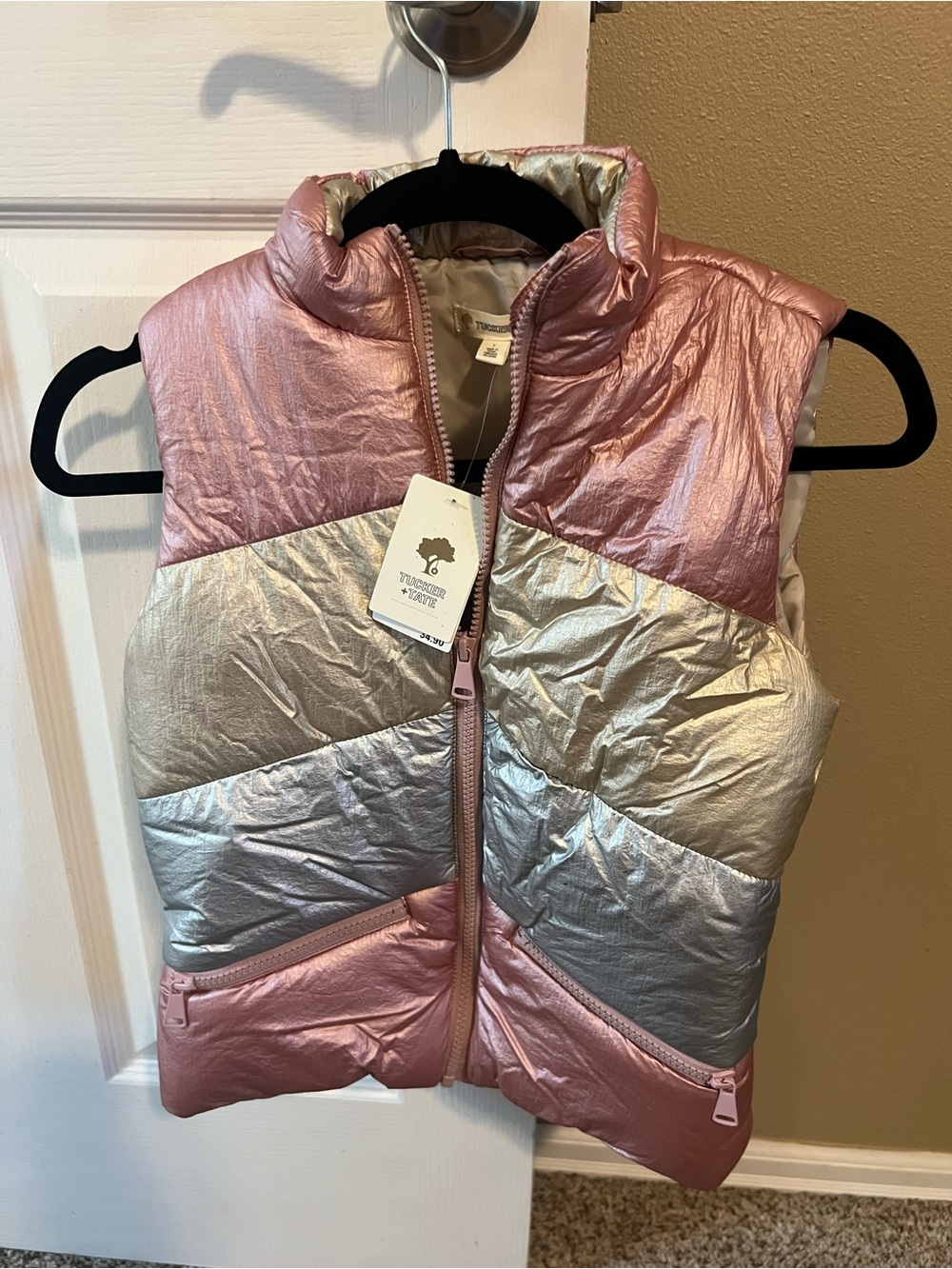 Tucker + Tate Metallic Pink and Silver Puffer Vest - Girls